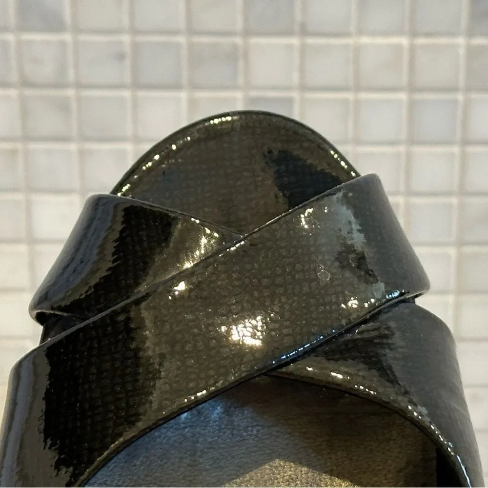 Cole Haan Black Criss Cross Open Toe Low Wedge